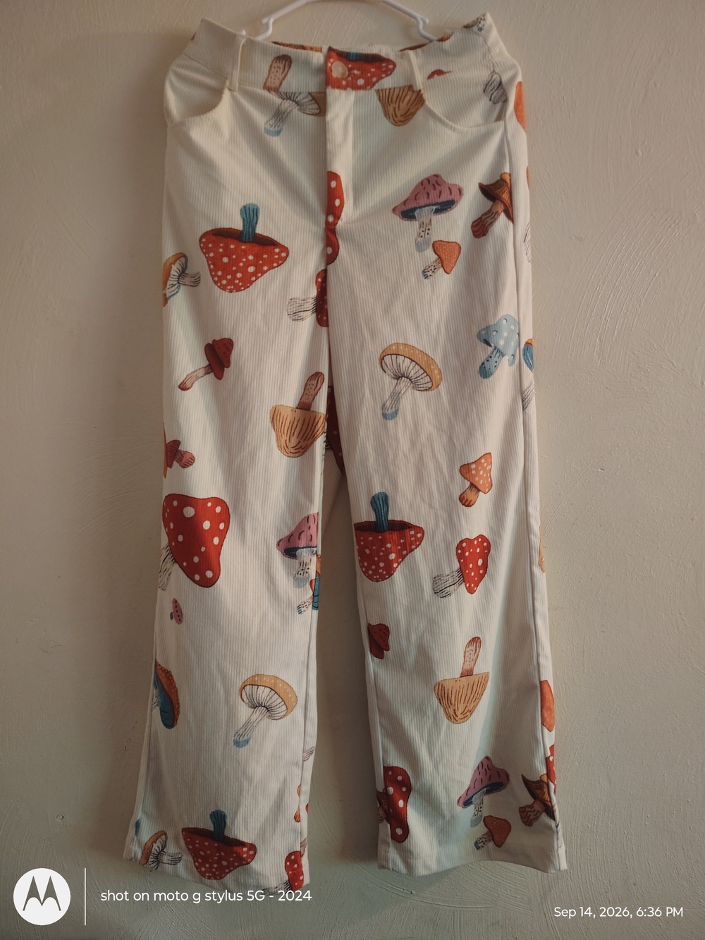 Cider Pants Womens Medium Beige Mushroom Corduroy Flare Wide Leg Boho Hippie